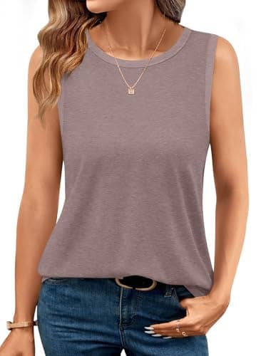 GKBK Womens Tank Tops High Neck Loose Fit Casual Summer Sleeveless Shirts 2026 Beach Vacation Outfit Cured Hem Grey Purple - Image 1