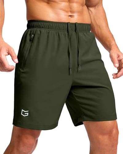 Men's Athletic Running Shorts with Zipper Pockets Quick Dry 7"/ 5"/ 9" Workout Gym Shorts for Basketball Hiking(Olive,7XS) - Image 1