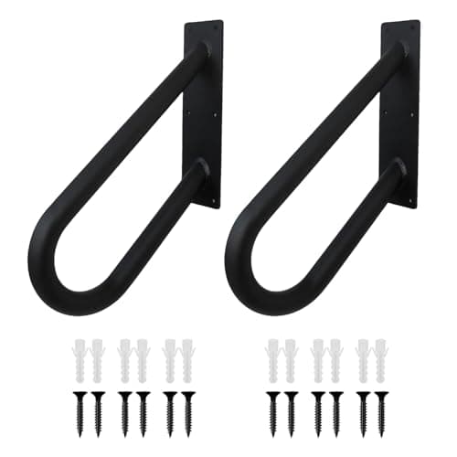 U Shaped Wall Mount Handrails for Outdoor Steps & Indoor Stairs - Black & White Hold Tight Safety Handrail for Garage, Porch, Toilet, Yard and Garden (Black, 18" Wall Mount Handrail 2pcs) - Image 1