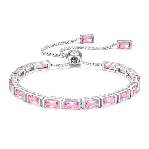 Cacupol Birthstone Tennis Bracelet for Women Sterling Silver Adjustable Chain Fine Hypoallergenic Jewelry Anniversary Birthday Gifts