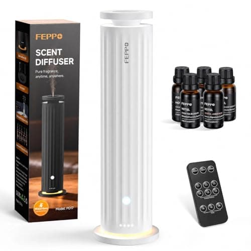 FEPPO Waterless Oil Diffuser – Diffuser for Home, Hotel, Office | Essential Oil Diffuser Starter Kit with 5×20mL Hotel Scent Oils, 6 Scent Levels, 4 Timer Modes, Quiet Diffuser, 1000+ Sq Ft - Image 1
