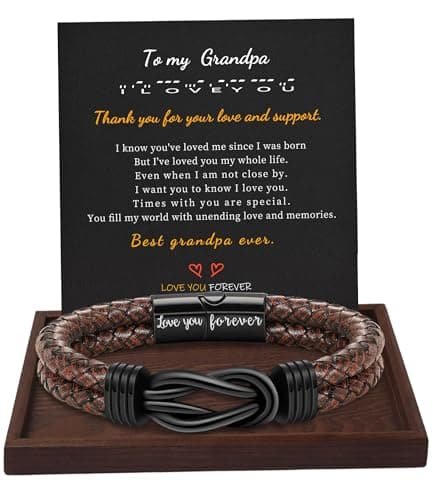 Btysun Grandpa Gifts, Men Gifts Leather Bracelet for Men I Love You Forever Engraved Brown Braied Bracelets for Grandpa Thank You Gratitude Birthday Retirement Christmas Jewelry - Image 1