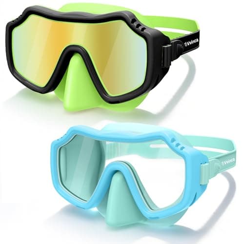 Vvinca 2 Pack Kids Swim Goggles with Nose Cover for Boys Girls 3-15, Anti Fog Diving Mask with Shatterproof Safety Lens for Toddler, Waterproof Swimming Goggles Value Set for Beach & Pool Beach - Image 1