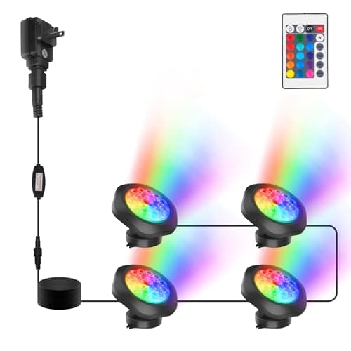 CREPOW RGB Pond Lights,18 LED Underwater Submersible Fountain Light, Remote Control IP68 Waterproof Color Changing Spotlights Lighting for Fish Aquarium Tank Garden Yard Pool(Set of 4) - Image 1