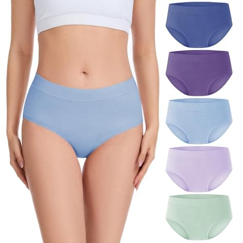 Migbean Womens Underwear Mid Waisted Viscose Bamboo Ladies Panties Female Underpants Soft Comfortable Briefs 5 Pack - Image 1