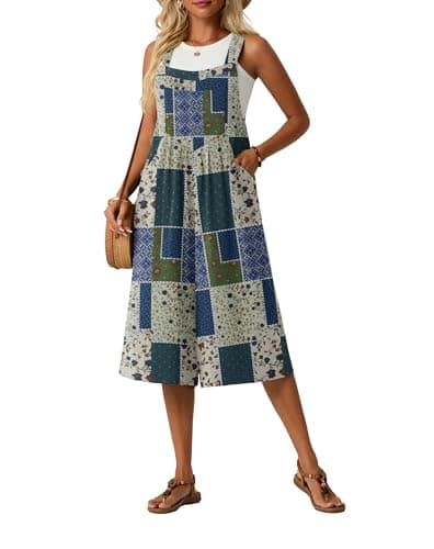 Lepunuo Geometry Jumpsuits for Women Summer Boho Wide Leg Rompers Sleeveless Overalls Summer with Pockets - Image 1