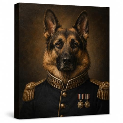 VYPEROCK German Shepherd Canvas Wall Art, Luxury Military Dog Portrait for Office, Library & Dark Academia Decor, Premium Gallery Wrapped Canvas Ready to Hang - Image 1