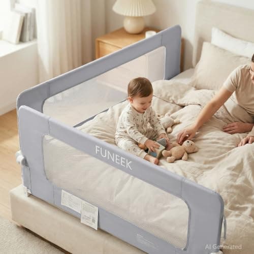 FUNEEK Bed Rail for Toddlers, 59" L Swing Down Crib Rail, Bed Guard Rail for King Size Beds, Twin, Full, Queen,with Reinforced Anchor Safety System - Image 1