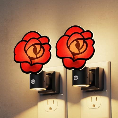 L LOHAS LED Red Rose Night Lights Plug into Wall, Gothic Rose LED Night Light with Dusk‑to‑Dawn Sensor, Adjustable Brightness, 350° Rotatable Plug in Nightlight for Bedroom Hallway Bathroom (2 Pack) - Image 1