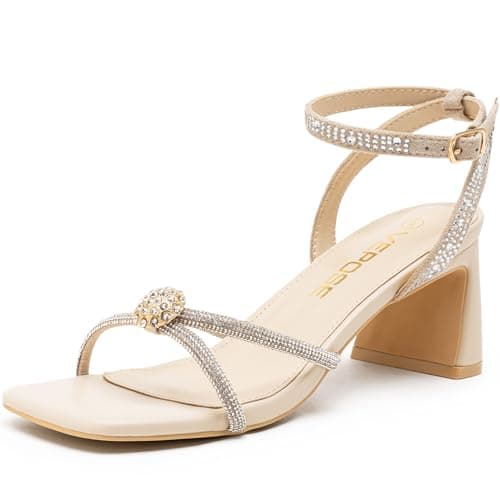 Vepose Women's Nude Strappy Heeled Sandals,Square Open Toe - Approx 3 Inch Slim Block Heels,Dressy Wedding Guest Prom Evening Shoes,Size 6(CJY6116 nude 06) - Image 1