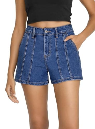 Sidefeel Jean Shorts Womens High Waisted Stretchy Trendy Seamed Front Loose Summer Causal Denim Shorts with Pockets Blue Size 6 - Image 1