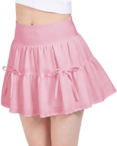 Stelle Girls Athletic Skirts with Pockets Inner Shorts High Waisted Tennis Skorts Golf Running Sports Skirt Ballet Pink - Image 1