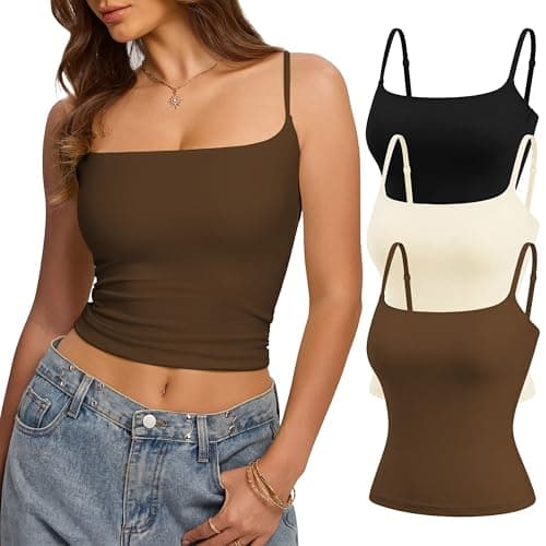 Missclub 3 Pack Square Neck Double Lined Spaghetti Strap Tank Top for Women Summer Fitted Going Out Cute Tops for Women M - Image 1