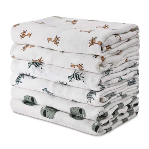 GLLQUEN BABY Receiving Blanket Boy Cotton Muslin Swaddle Blankets Girl Newborn Squares Breathable & Soft Thin Baby Blankets Cloths Double Absorbent Infant Swaddling Wrap - 6 Pack (Giraffe) - Image 1