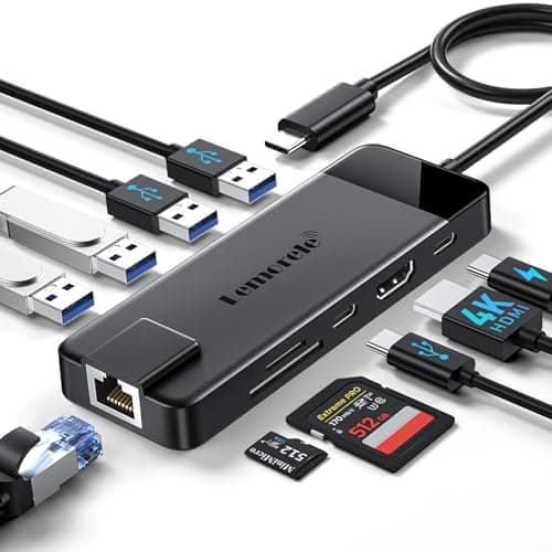 Lemorele USB C Hub Multiport Adapter 10-in-1 USB C Dongle for MacBook Pro Air, Gigabit Ethernet with 4K HDMI, 100W PD, USB 3.0 5Gbps Port, SD/TF Card Reader Adapter, Compatible for Windows/Mac/iPad… - Image 1