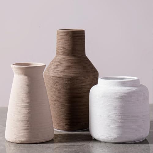 Ceramic Vase Set of 3 Small Farmhouse Flower Vases Table Shelf Decor - Image 1
