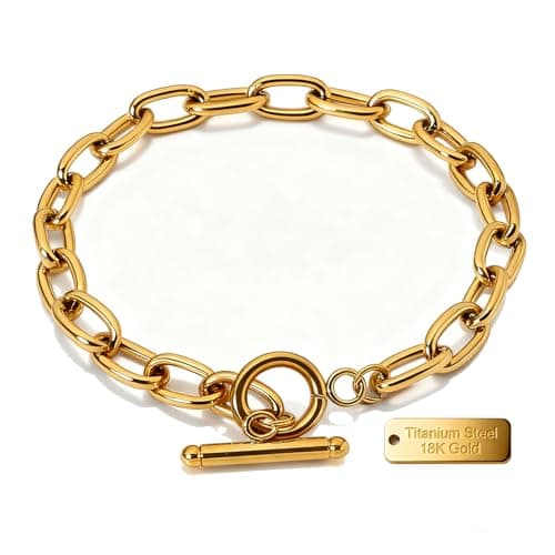 Alegend Titanium Steel (Not Rust, Resist Corruption, Easily Clean) 18K Gold Easy-Wear Toggle Clasp Bracelet - Secure & Stylish - Image 1