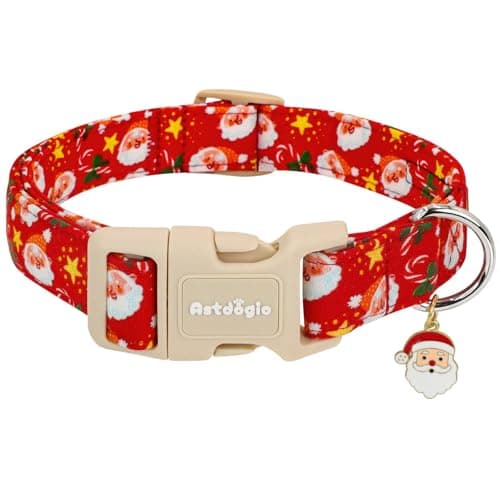 Astdogio Christmas Dog Collar for Small Dogs, Red Dog Collars with Santa Pattern, Adjustable Cotton Small Dog Collars, Dog Christmas Collar for Small Breed, Cute Festive Collar for Dogs-S - Image 1