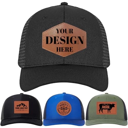 QSANQEN Custom Leather Pattern Trucker Hat Adjustable Personalized Carve Leather Patch Baseball Cap for Men & Women - Image 1