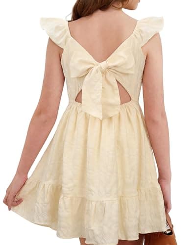 Stelle Girls Flutter Sleeve Tie Back Dress, Butter, 14-15 Years - Image 1