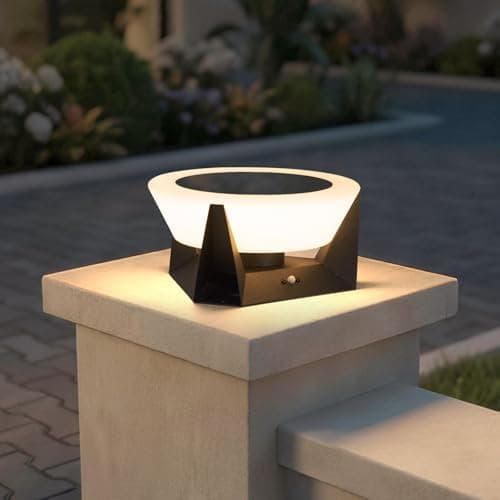 MVBT Solar Post Lights Outdoor, 11" Outdoor Pillar Lights, IP54 Waterproof Solar Powered Column Lamp, Dusk to Dawn Modern Post Light, 3000K LED Bulb Round Column Lighting for Driveway Patio Deck Yard - Image 1