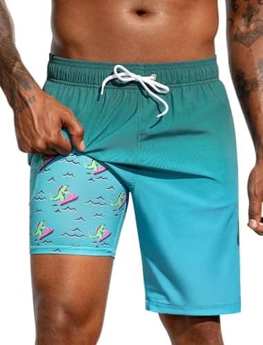 SILKWORLD Mens Swim Trunks 9 Inch Swimming Shorts with Mesh Lining Quick Dry Bathing Suits for Men Swimwear, Light Blue Gradient, XX-Large - Image 1
