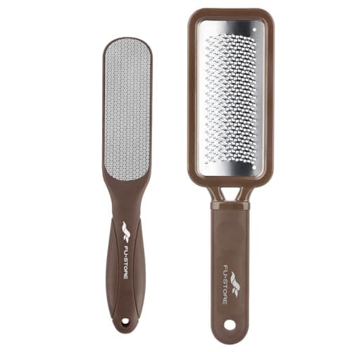Fu Store 2 Pack Foot Files Callus Remover Stainless Steel Foot Rasp and Dual Sided Feet File Professional Scrubber Pedicure Tools Premium for Feet Care Remove Hard Skin, Brown - Image 1