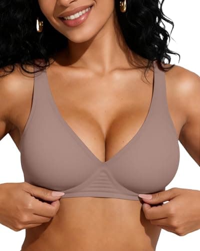 VRVOICE Wireless Bra for Women Comfy No Underwire Bra Tshirt Push Up Bralettes Plunge Seamless Bra, Grey Medium - Image 1