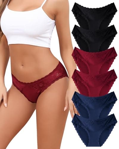 Oegho 6 Pack Cotton Underwear for Women Bikini Panties Lace Wasit Hipster Cute Cheeky Soft Breathable Briefs S-XL - Image 1