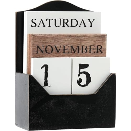 Perpetual Calendar Wooden Blocks Calendar for Home Valentines Day Gift Decor Office Decorations Desk Date Week Month Accessories (Black Calendar)