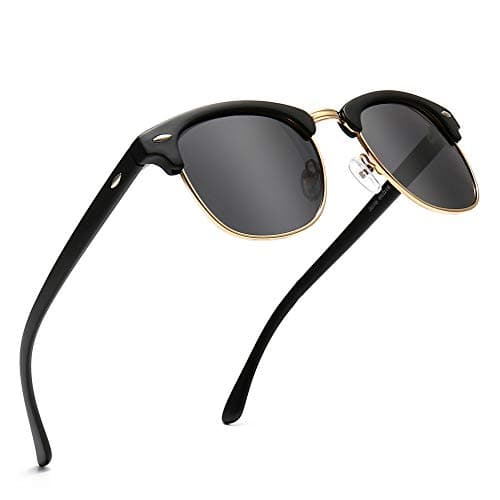 SUNGAIT 80s Sunglasses Retro Semi Rimless for Men Women(Black Frame(Matte Finish)/Polarized Grey Lens) 3016SHKHUI - Image 1