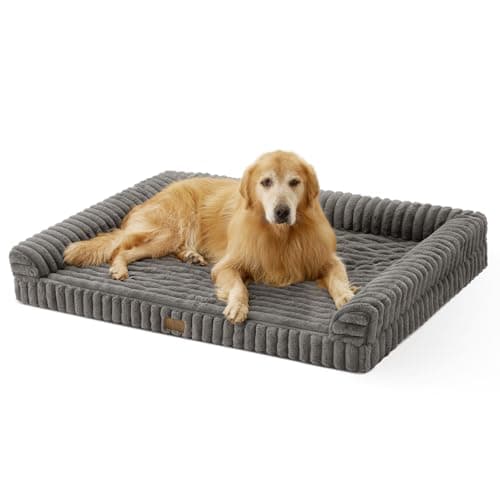 COZY KISS Ultra Soft Faux Rabbit Fur Dog Bed for Large Dogs – 48"x35" Orthopedic Foam Couch, Removable Washable Cover & Waterproof Lining, Grey - Image 1