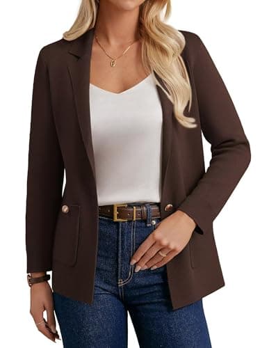 GRACE KARIN Women's 2025 Business Casual Blazer, Long Sleeve Dressy Knit Fall Sweater, Professional Button Suit Jacket Work M Chocolate Brown - Image 1