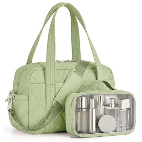 Percover Duffle Bag with Toiletry Organizer Pouch, Quilted Workout Duffle with Compartments for Daily Fitness & Yoga, Locker-Friendly Soft Carry, Mint Green - Image 1