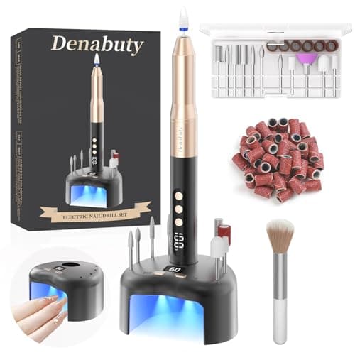 Denabuty Cordless Electric Nail Drill File: 35000RPM Professional Nail Drill Machine with UV LED Nail Lamp Charging Base, Manicure Pedicure Kit E File for Acrylic Gel Dip Powder Polish Black - Image 1