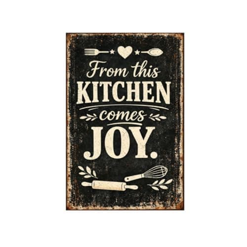 From This Kitchen Comes Joy Vintage Tin Sign Rustic Wall Decor Metal Plaque Farmhouse Baking Cooking Art Pantry Cafe Dining Room 8x12 Inch Pre Drilled Holes Chalkboard Style Typography Home Restaurant - Image 1