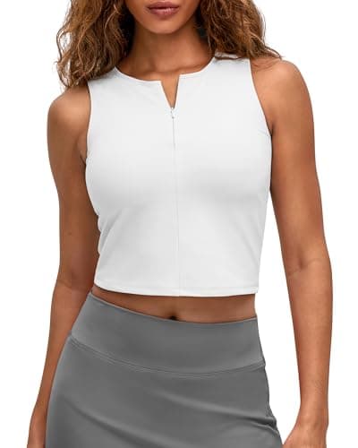 G4Free Womens Workout Tank Tops Slim Fit Athletic Sleeveless Sport Zip Waist Length Athleisure Tanks Running Yoga Daily Wear (White,XL) - Image 1
