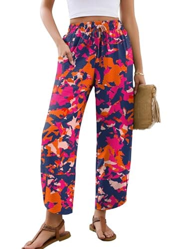 Heymoments Women's Wide Leg Lounge Pants Rosy Clouds Large Lightweight Drawstring Elastic Waist Paper Bag Flowy Loose Vacation Comfy Summer Beach Palazzo Bussiness Work Trousers with Pockets - Image 1