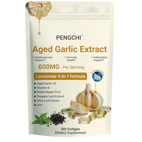 PENGCHI Aged Garlic Extract - with Vitamin D, Zinc, Oregano & Olive Leaf & Black Pepper, Odorless Garlic Supplements | Heart & Immune Support Antioxidant Supplement, 300 Softgels 150 Servings - Image 1