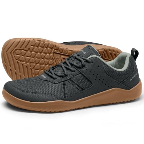 AIRHAS Men's Anatomical Toe Box Barefoot Shoes Zero Drop Breathable Gym Shoes for Men Minimalist Casual Shoes(Dark Grey/Gum, 10.5W)