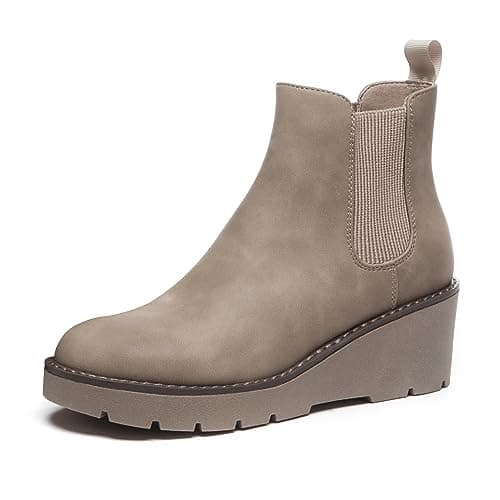 Athlefit Women's Chelsea Wedge Boots Elastic Platform Lug Sole Slip on Wedge Ankle Khaki Booties Size 6 - Image 1