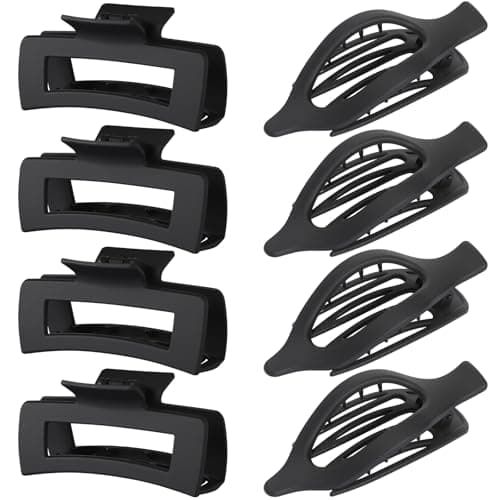 CHANDAT Hair Clips for Women 4.3 Inch Large Hair Claw Clips 8 pcs Square Claw Clips & Flat Hair Clips for Thick or Thin Hair French Concord Hair Barrettes Alligator Hair Accessories for Women (Black) - Image 1