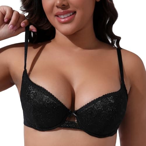 IHOIU Women's Balconette Bra Sexy Lace Bralettes Demi Underwire Low Cut Cotton Everyday Bras Half Cup Lingerie (Black, 32C) - Image 1