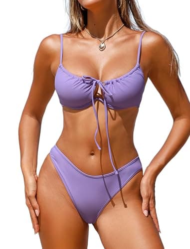 Jillumi Bikini Sets for Women Underwire Bathing Suit Two Piece Swimsuit High Cut Cheeky Cute Swimwear Purple - Image 1