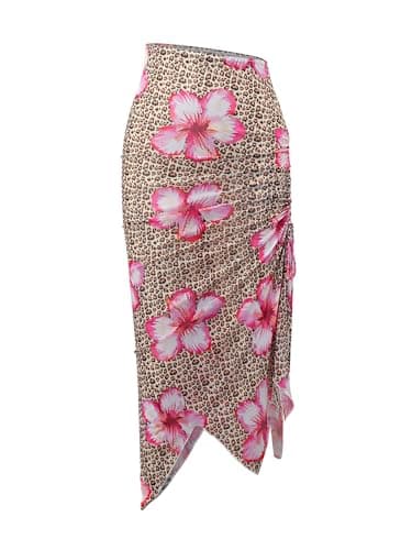 Finesatile Sarong Wraps Cover Up Womens Beach Cover Up Bikini Bathing Suit Swimsuit Coverup Skirt Leopard Floral Pattern XS - Image 1