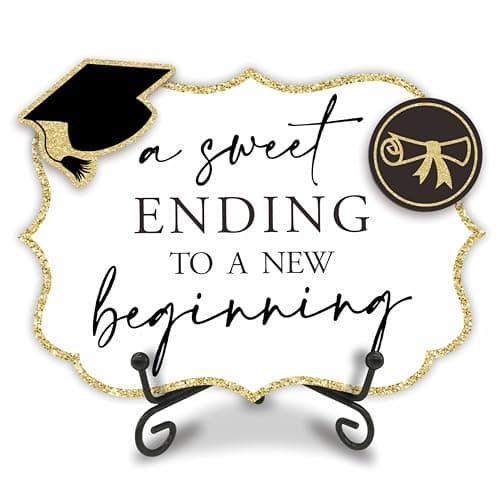 A Sweet Ending To A New Beginning - Class Of 2026 Graduation Wooden Buffet Sign, Candy Sign With 1 Metal Support & 2 DIY Wood Decor With Velcro, Grad Party Decor & Supplies (5" X 7") - 01 - Image 1