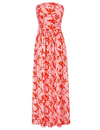 GRACE KARIN Women Strapless Casual Loose Ruched Long Maxi Tube Dress with Pockets - Image 1