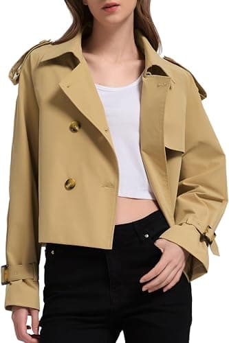 Orolay Womens Cropped Trench Coat Waterproof Lightweight Double Breasted Crop Trench Coat Short Jacket for Spring - Image 1