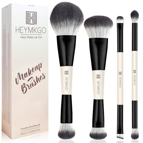 HEYMKGO Makeup Brushes Set, 4Pcs Professional Dual-ended Foundation Contour Power Face Eyeshadow Brush set for Liquid,Cream, Powder for Blending Contouring Makeup Tools- Great for Travel Use, Black - Image 1