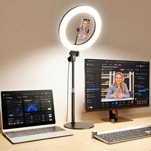 Desk Ring Light with Stand - 10.5'' Desktop Ring Light with Phone Holder for Video Recording, Circle Light for Computer Zoom Meeting Video Conference Lighting Video Calls Podcast Streaming - Image 1